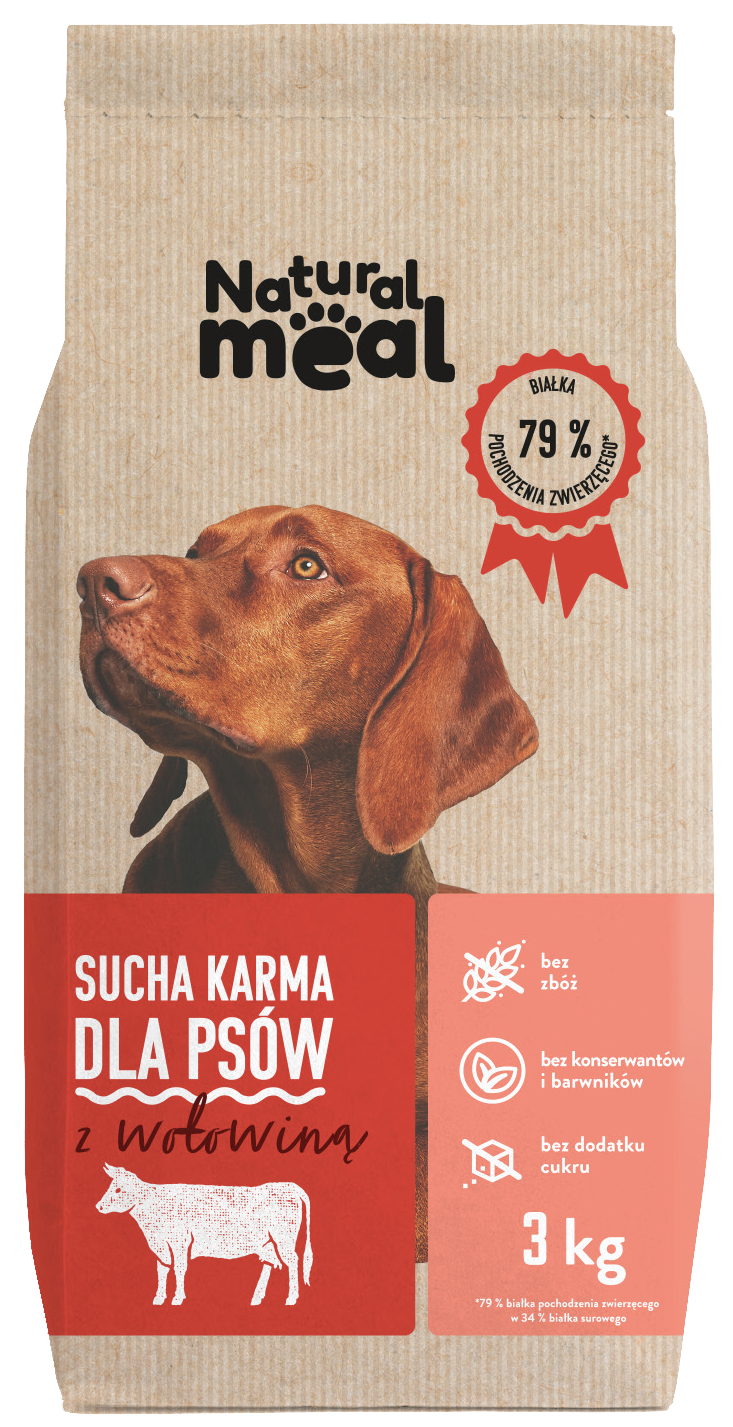 Karma dla psa sucha wołowina Natural Meal 3kg widok główny