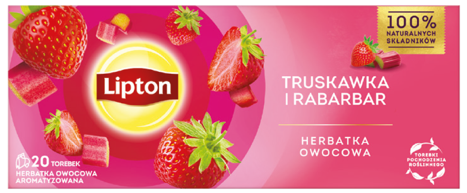 Herbatka owocowa trusk i rabarbar Lipton 20x1,6g widok główny