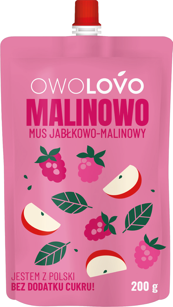 Mus jabłko malina Owolovo 200g widok główny