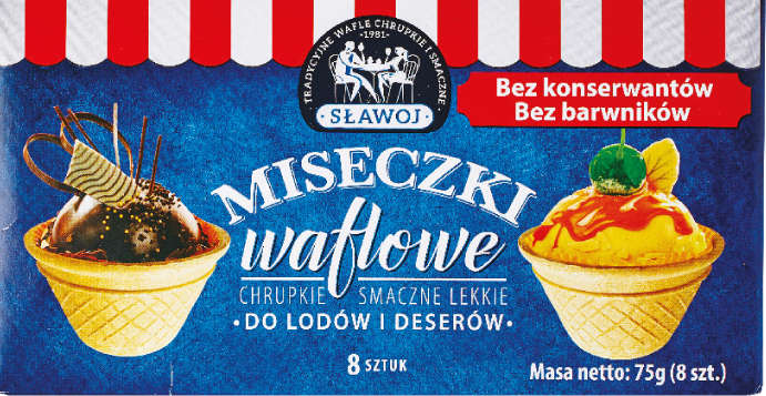 Wafle do lodów miseczki Sławoj 8szt 75g widok główny