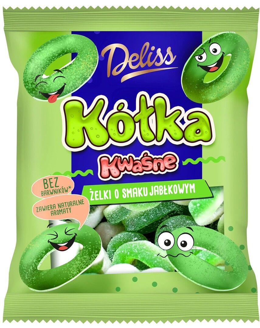 Żelki kwaśne kółka o sm. jabłkowym Deliss 200g widok 1