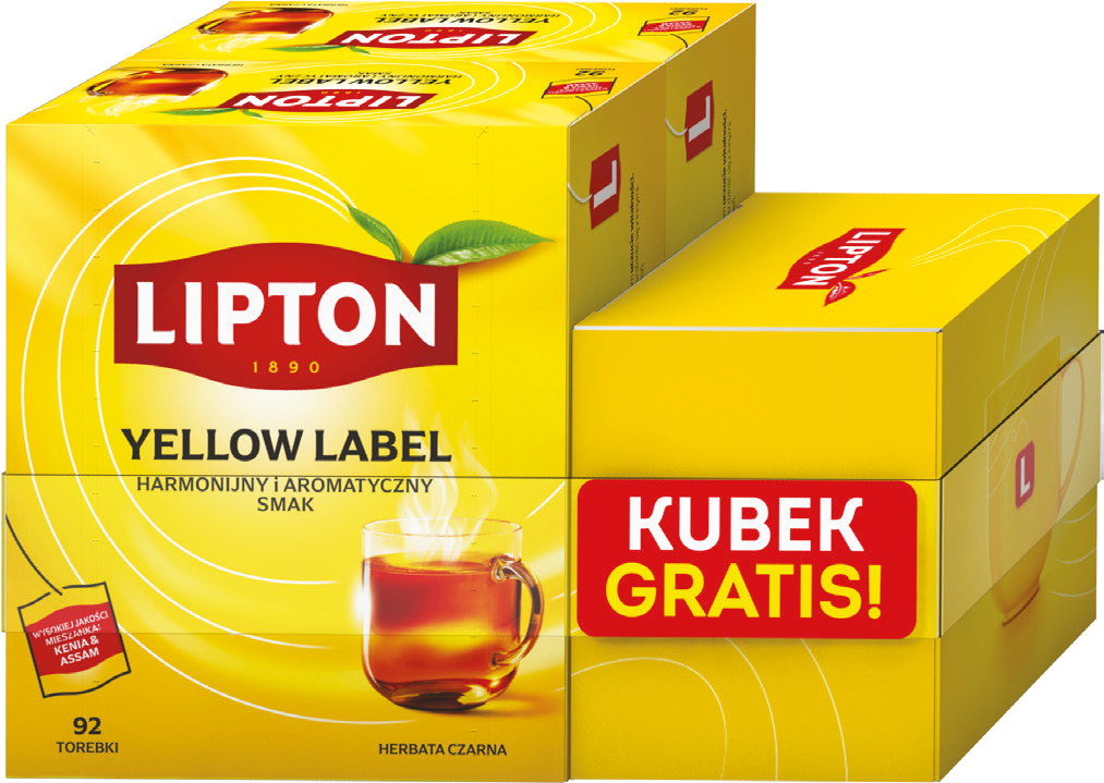 Zestaw herbat czarn Lipton 2x(92x2g)+ kubek gratis widok 1