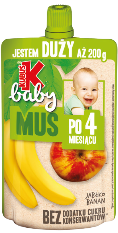Deser w tubce jabłko banan Kubuś Baby 200g widok główny
