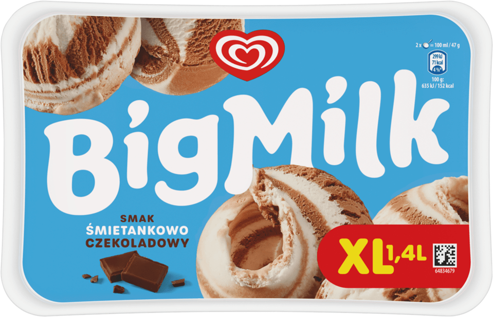 Lody śmietankowo czekoladowe Big Milk 1,4l widok 1