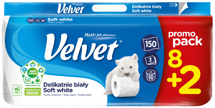 Papier toalet. Velvet A8+2gratis x150l 3w 18,3m widok 1