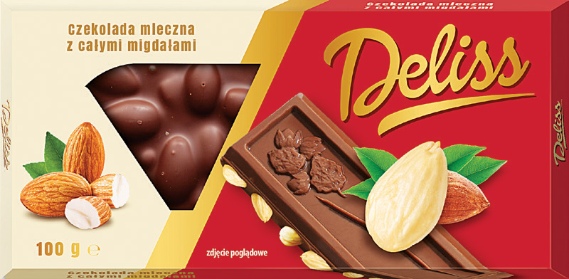 Czekolada mleczna z całymi migdałami Deliss 100g widok główny