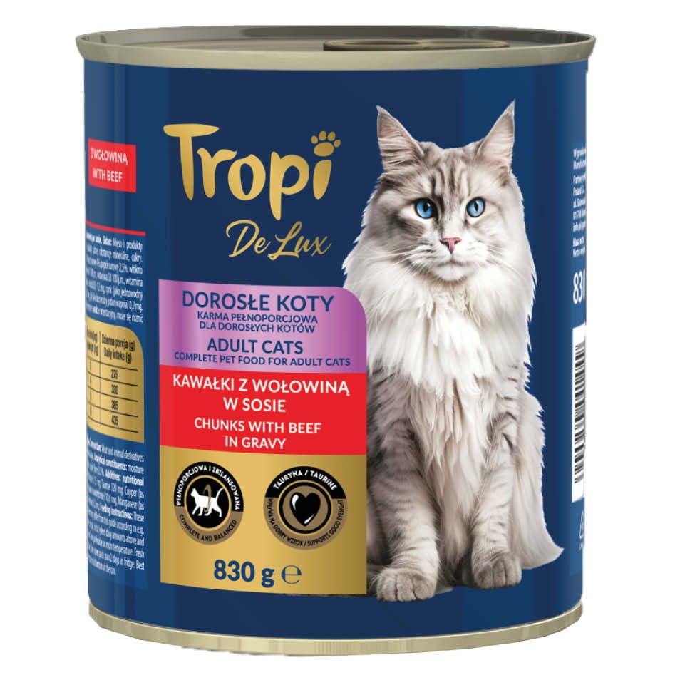 Karma dla kota mokra z wołowiną Tropi Delux 830g widok główny 