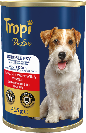 Karma dla psa mokra z wołowiną Tropi Delux 415g widok główny