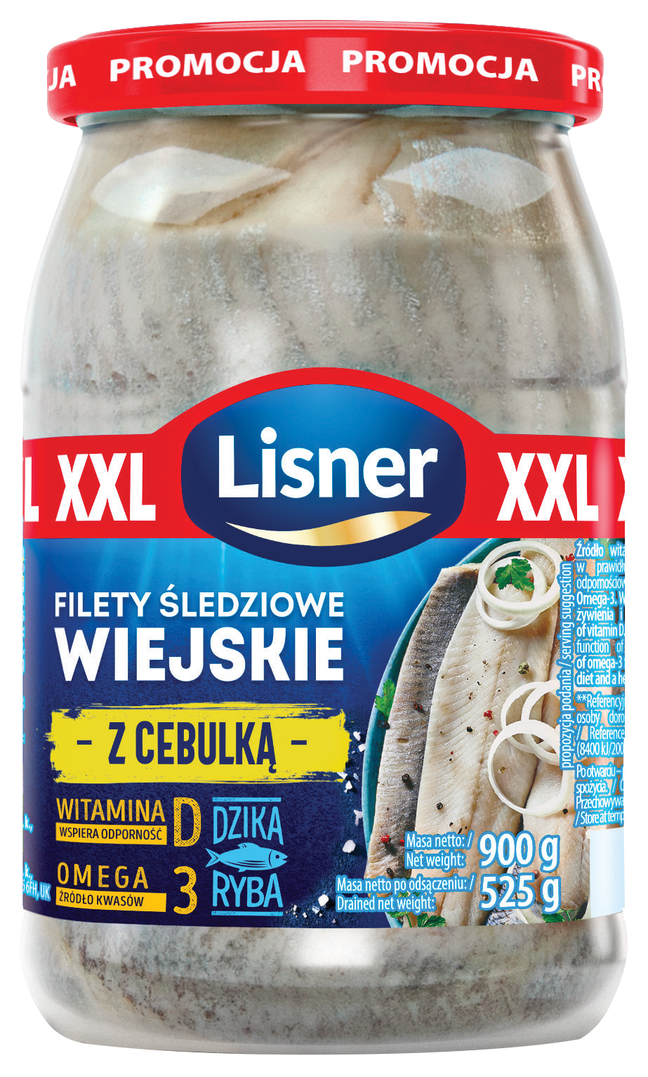 Filety śledziowe Wiejskie Lisner 900/525g widok główny