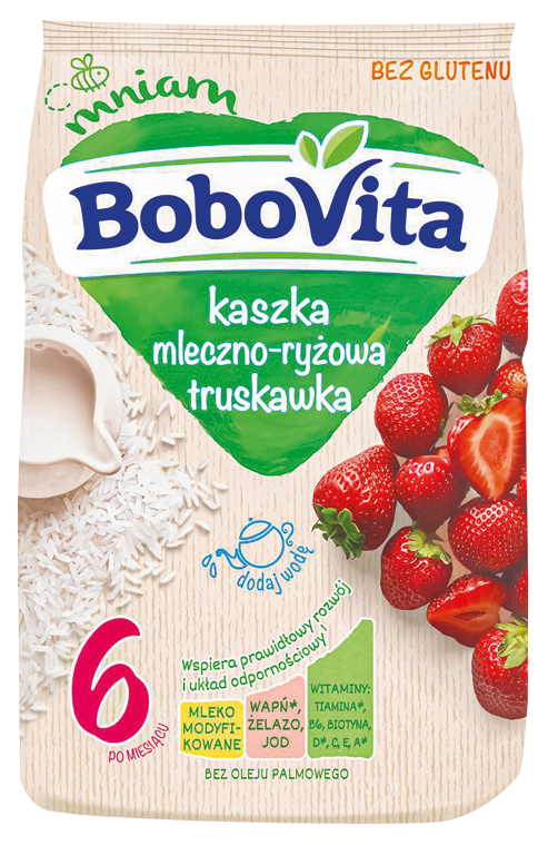 Kaszka mleczno-ryżowa truskawka Bobovita 230g widok główny