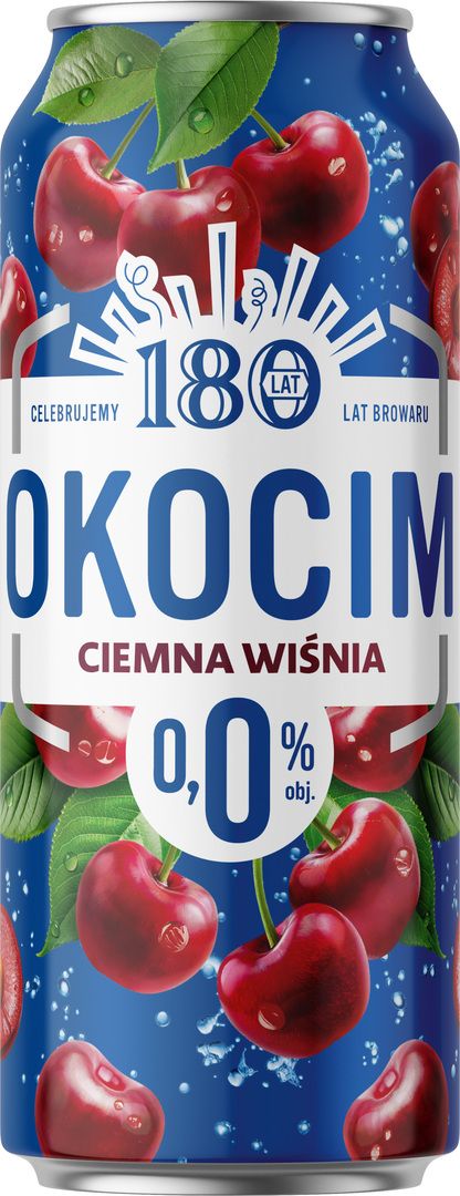 Piwo Okocim ciemna wiśnia 0,5l 0% puszka widok 1
