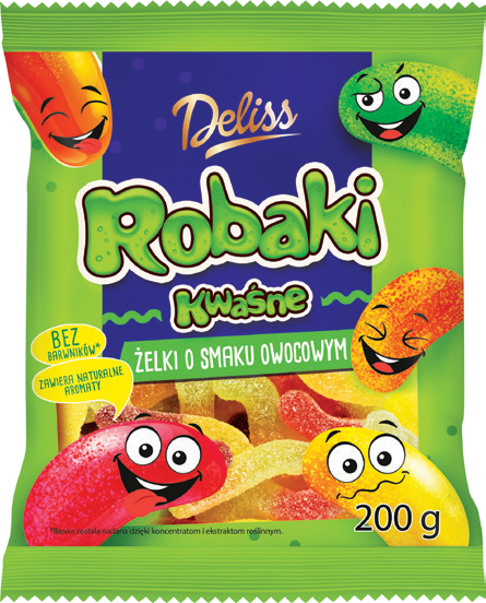 Żelki robaki kwaśne owocowe Deliss 200g widok główny