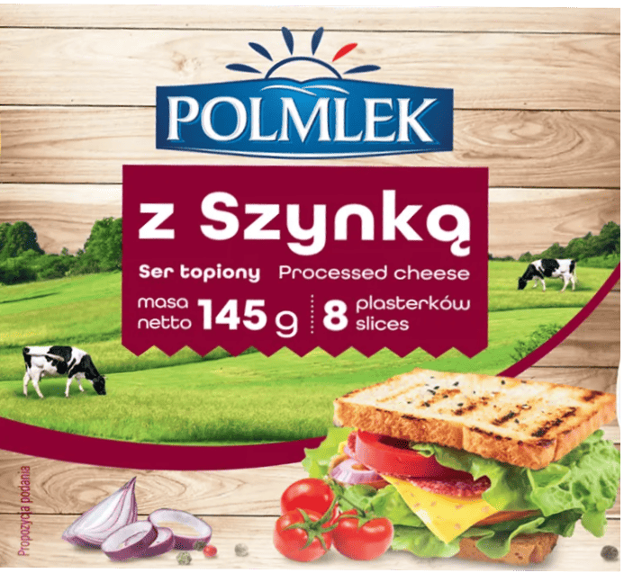 Ser topiony z szynką Polmlek plastry 145g widok główny 