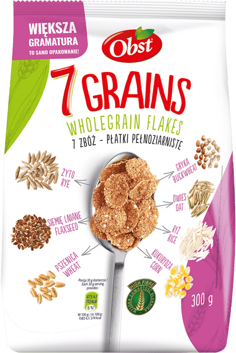 Płatki pełnoziarniste 7 zbóż Obst 300g widok 1