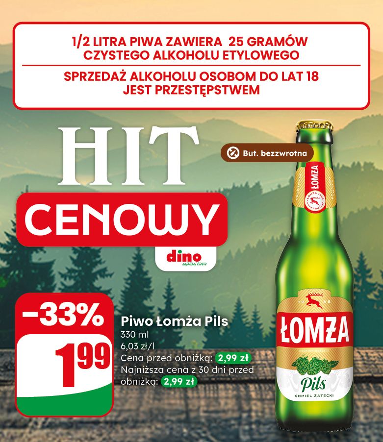 Hit Cenowy Łomża Pils 330ml - Teraz taniej w DINO!