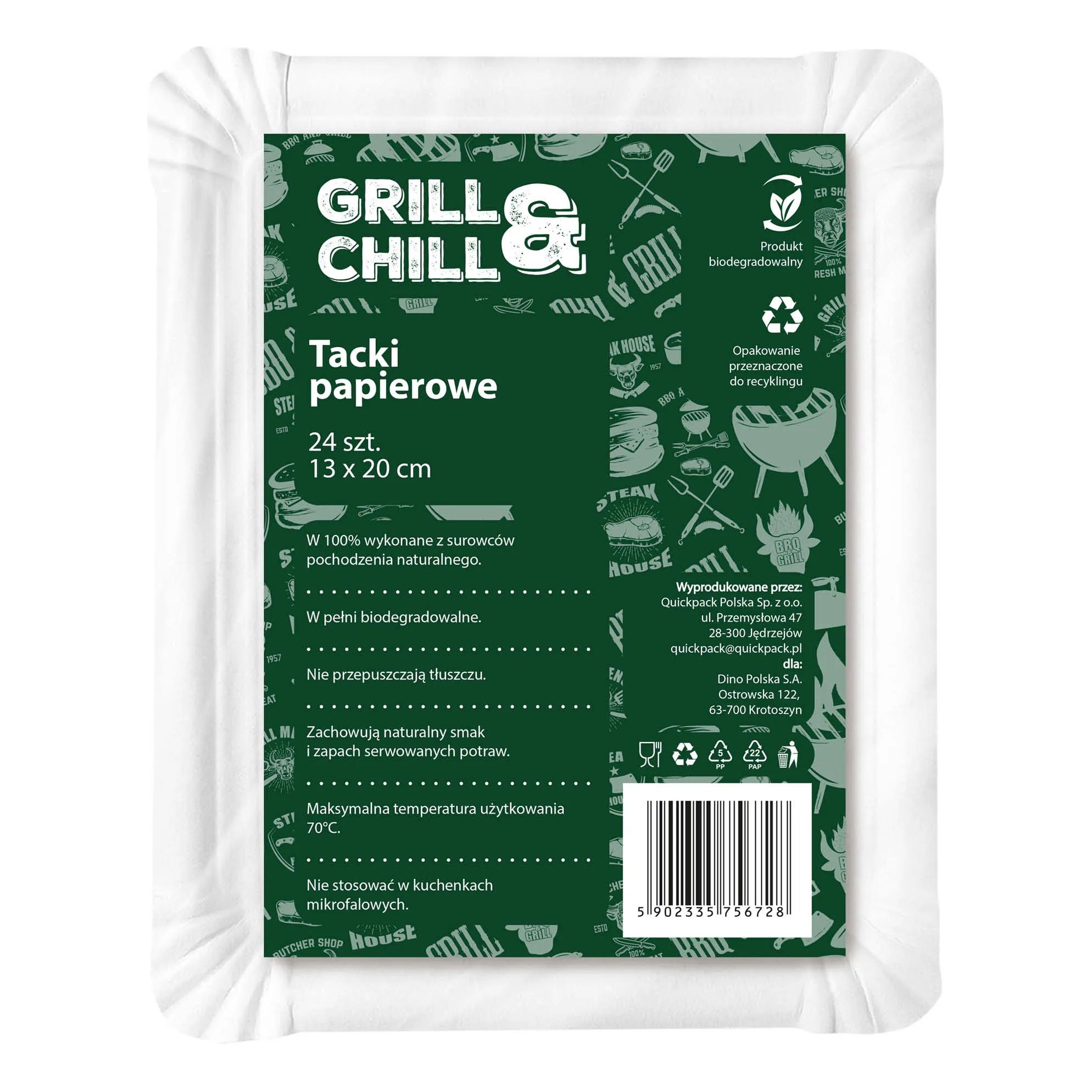 Tacki papierowe prostokątne Grill&Chill 24szt. widok 1
