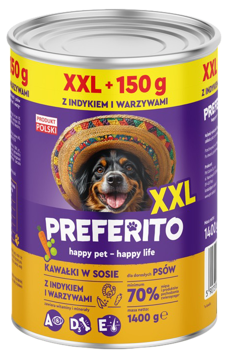 Karma dla psa mokra indyk z warzyw Preferito 1,4kg widok 1