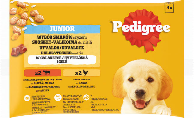 Karma dla psa mokra drób. woł Pedigree jun. 4x100g widok główny