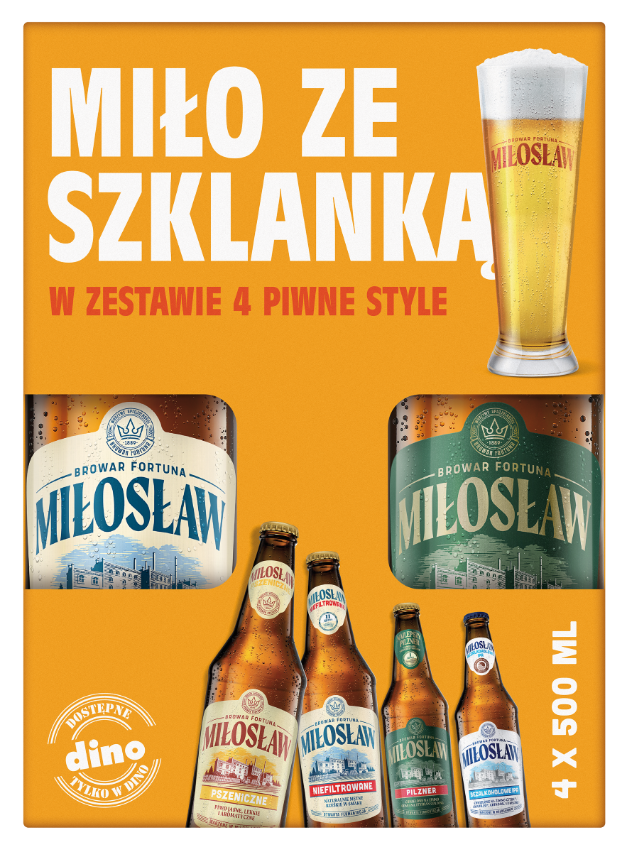 Zestaw piw Miłosław 4x0,5l 0,5%-5,4% but. bzzw+szk widok główny