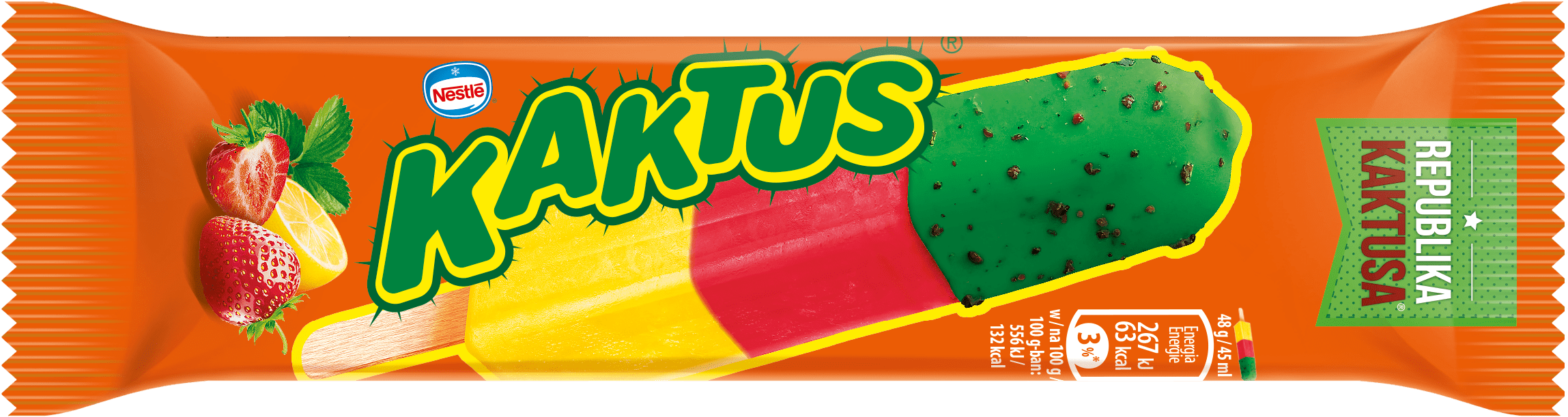 Lody na patyku Kaktus cytryna truskawka 45ml widok główny