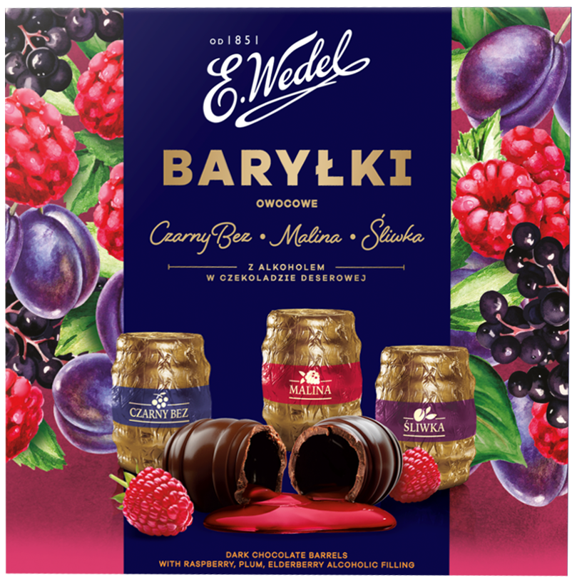 Bombonierka Baryłki cz.bez malina śliw. Wedel 200g widok 1