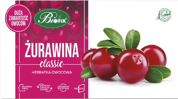 Herbatka owocowa żurawina z maliną Bifix 25x2g widok główny