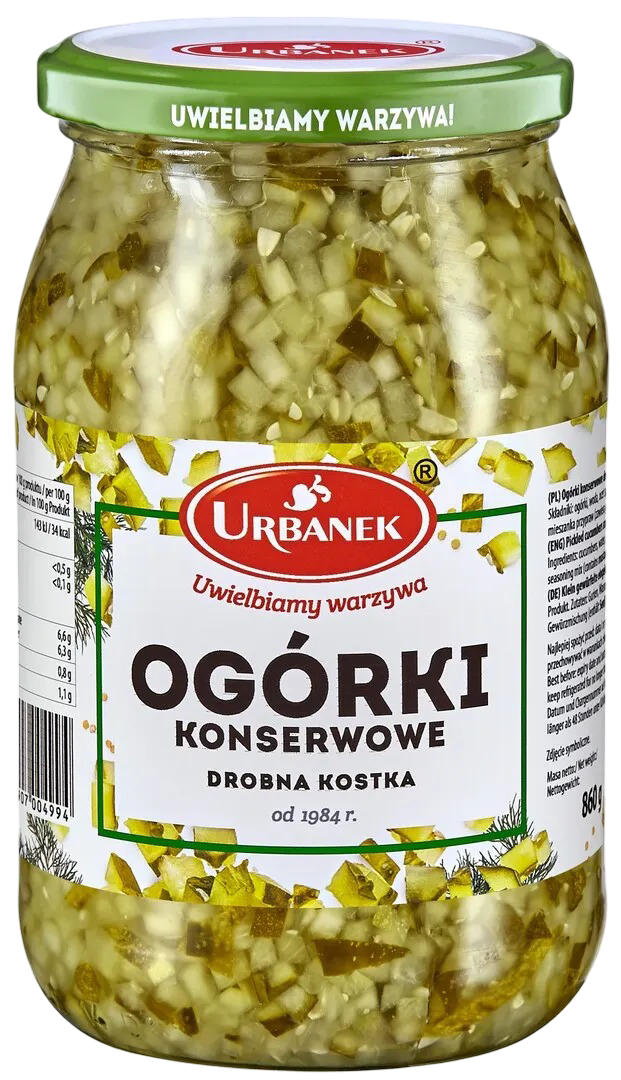 Ogórki konserwowe drobna kostka Urbanek 860/500g widok 1