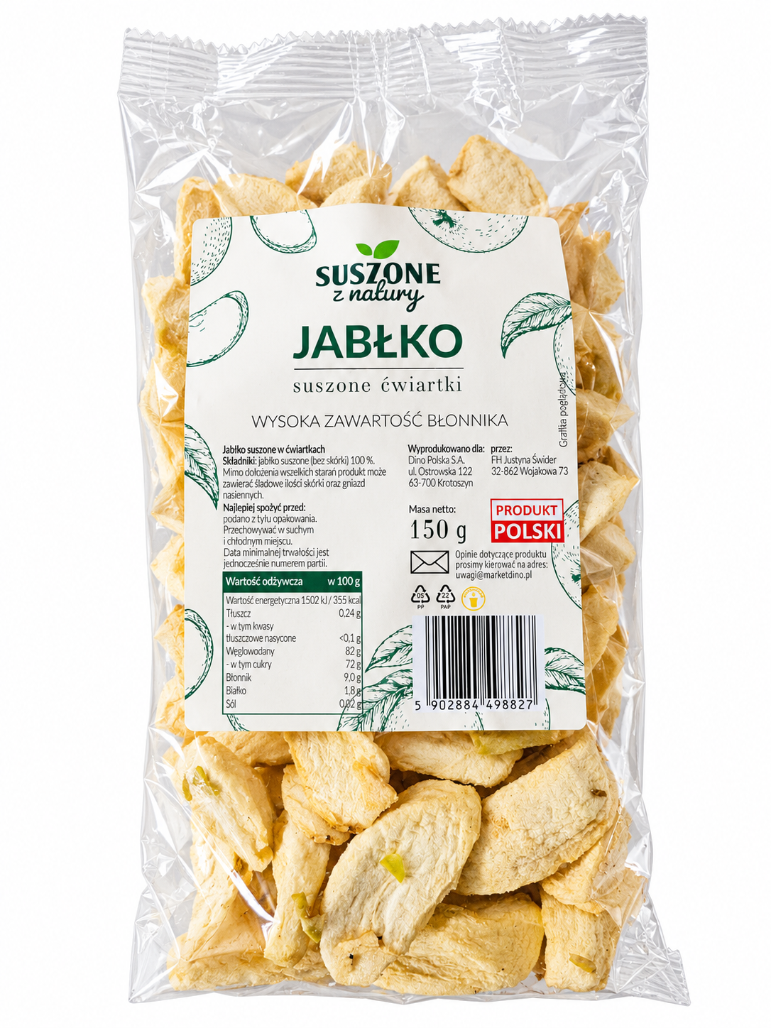 Zdjęcie produktu - Jabłko suszone ćwiartki Suszone z natury 150g