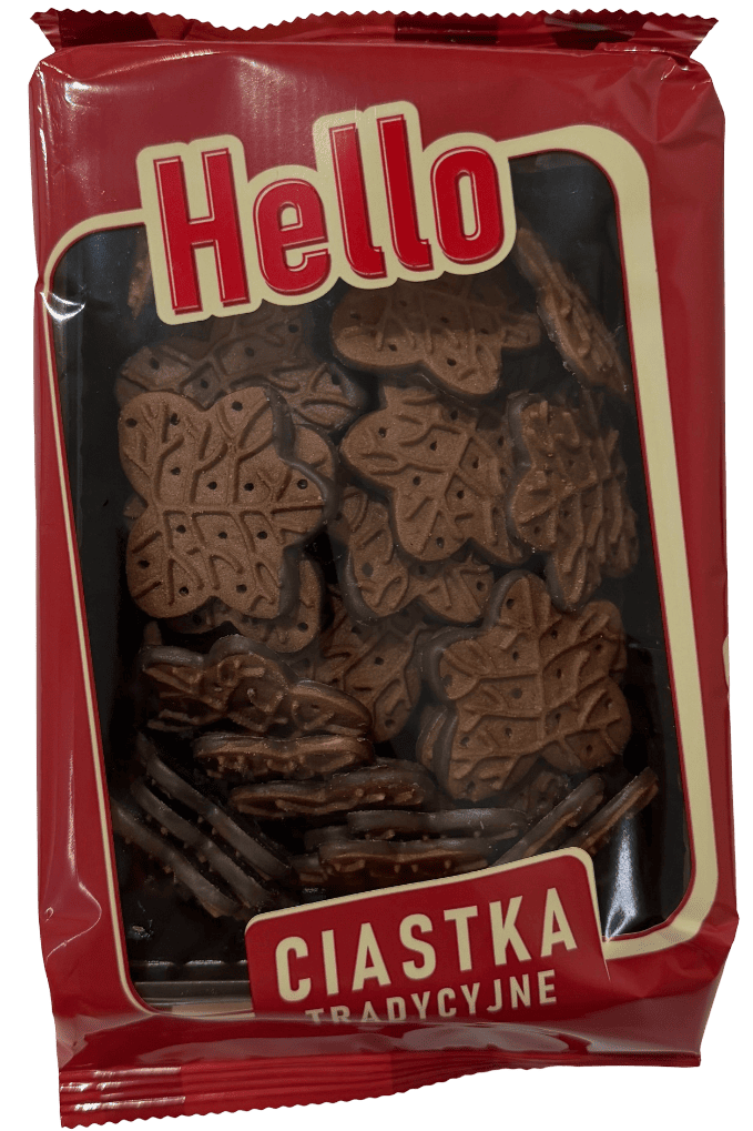 Ciastka kakaowe w kształcie listków Hello 230g widok 1