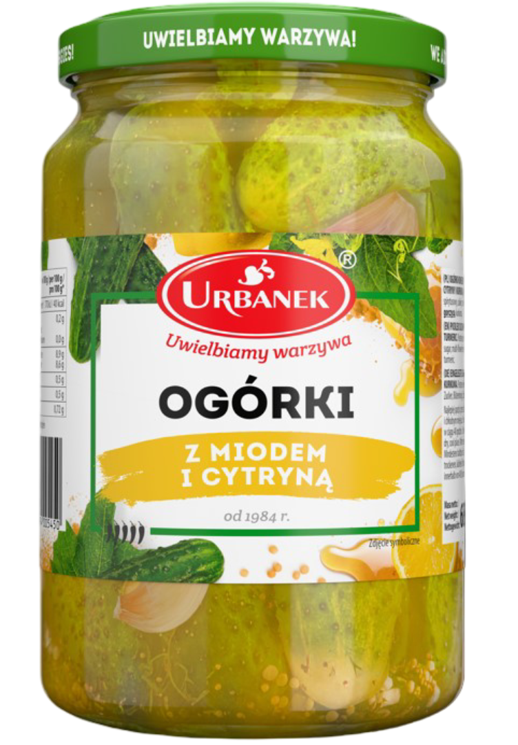 Ogórki konserwowe miód i cytryna Urbanek 680/350g widok 1