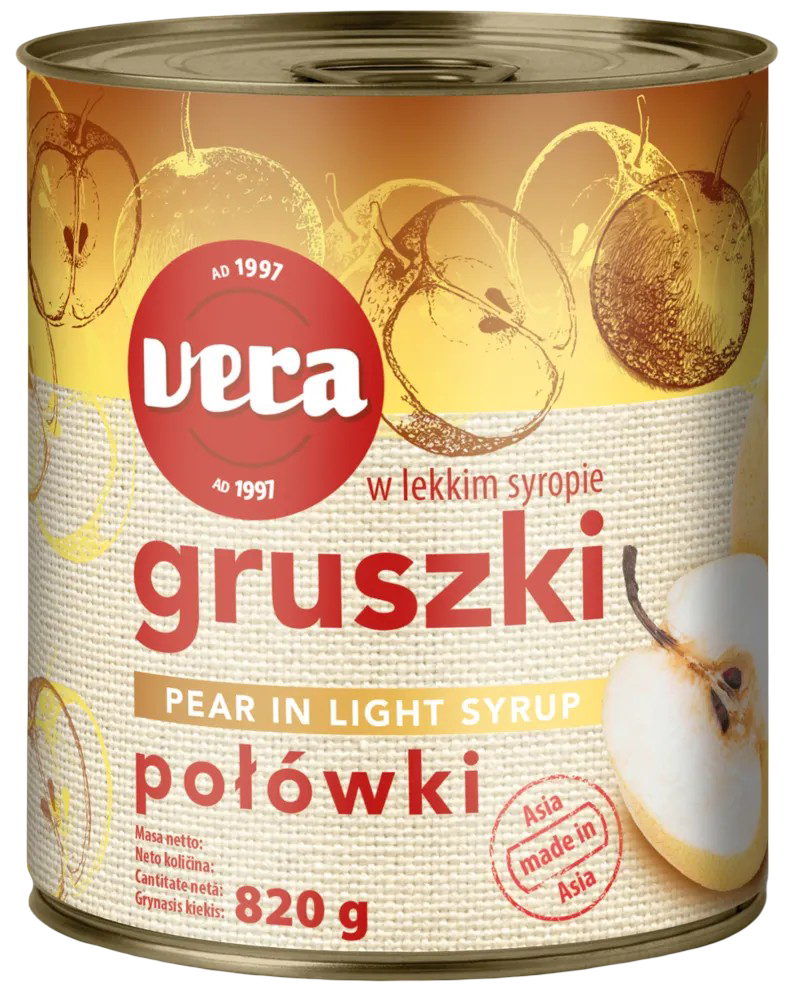 Gruszki połówki w syropie Vera 820/460g widok 1
