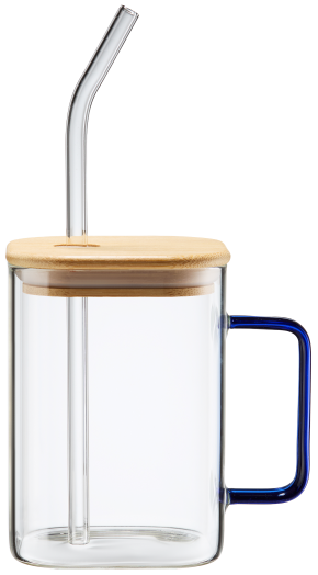 Kubek szklany ze słomką i bambusową pokrywką 0,5l widok 1