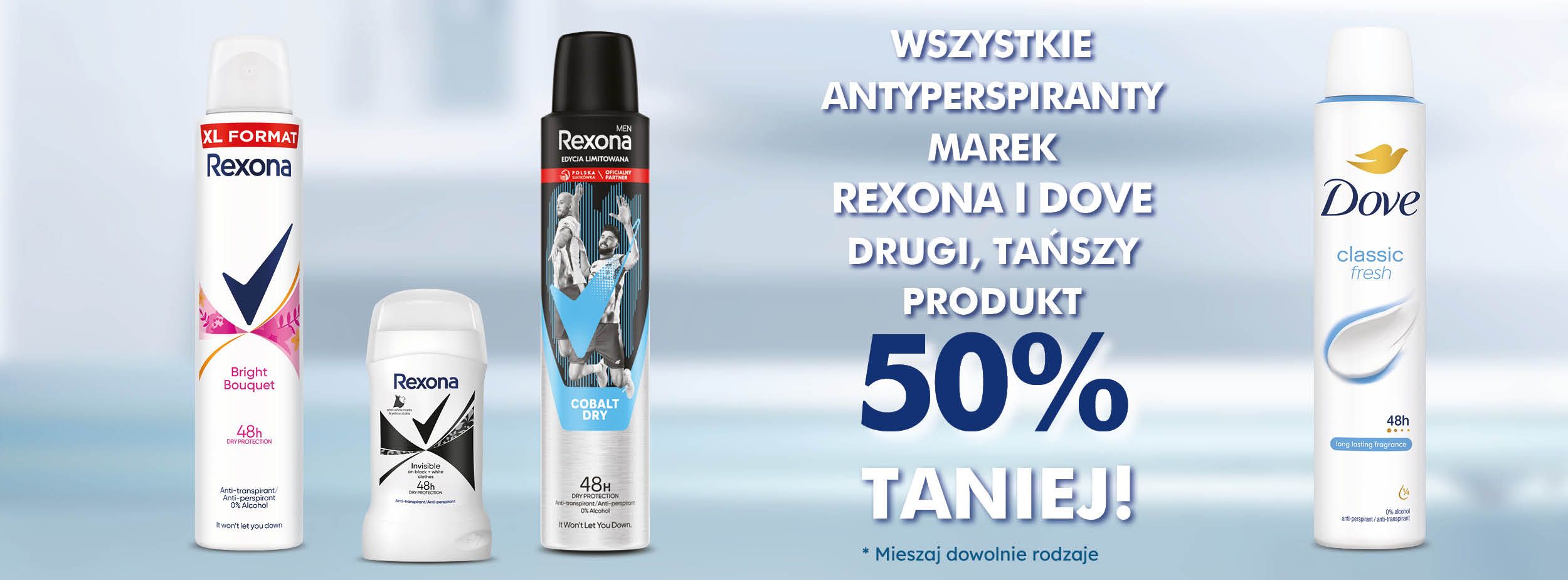WSZYSTKIE ANTYPERSPIRANTY MAREK REXONA I DOVE - DRUGI TAŃSZY 50% TANIEJ