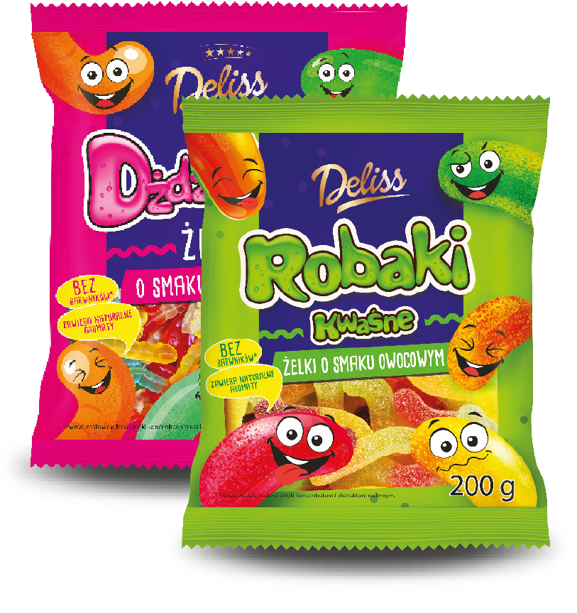 Żelki robaki kwaśne owocowe Deliss 200g widok 1