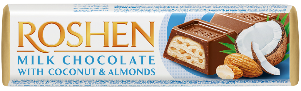 Baton milk chocolate coconut almonds Roshen 38g widok 1