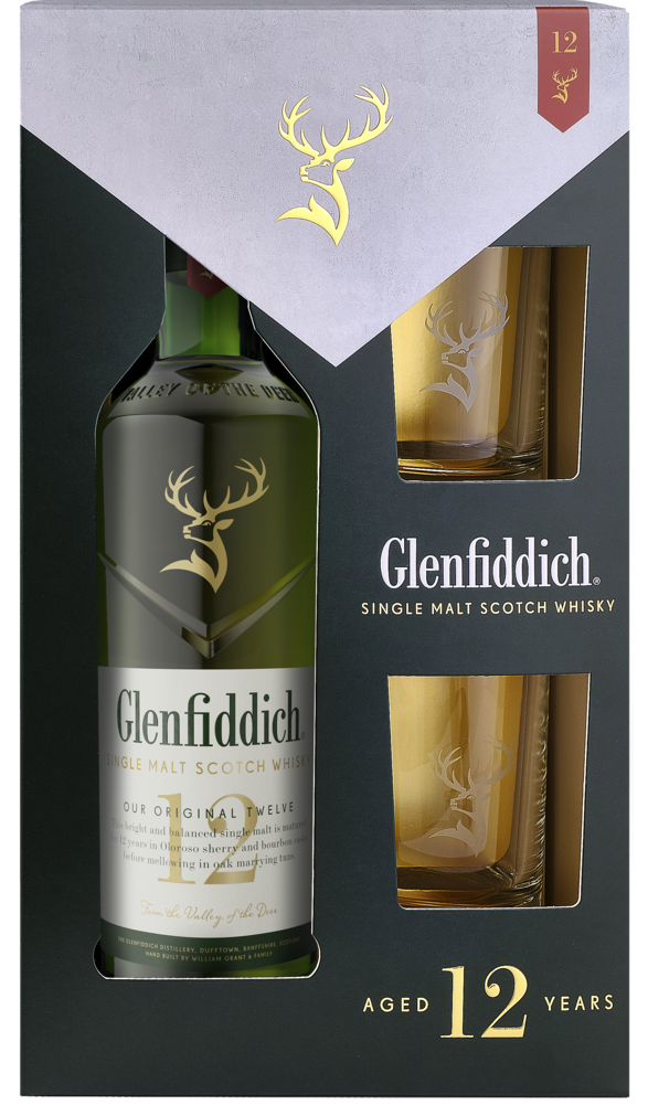 Whisky Glenfiddich 12yo 0,7l 40%+ 2 szklanki widok 1