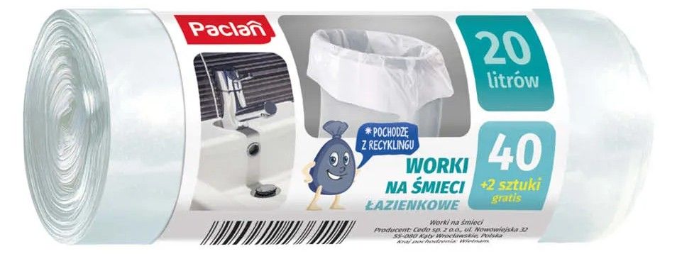 Worki na śmieci łazienk Paclan 20l 40+2szt gratis widok 1