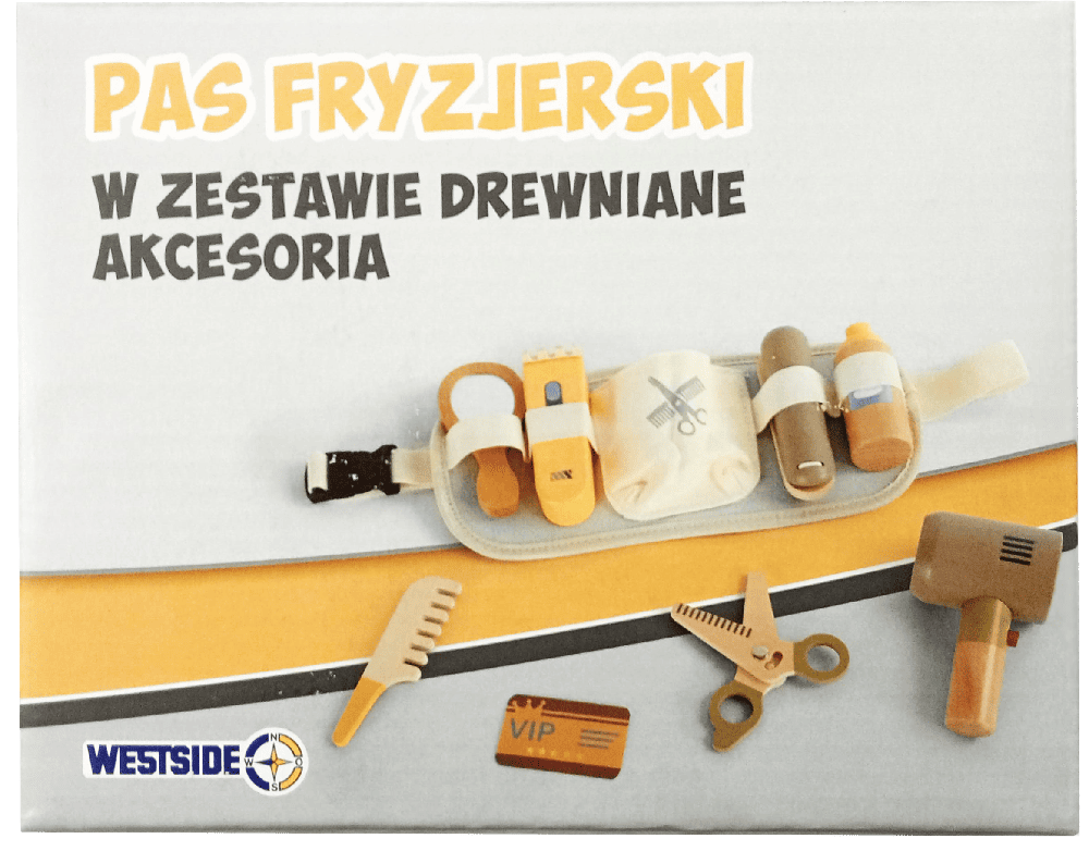 Zabawka pas fryzjerski/narzędzia drewn. akce. widok 1