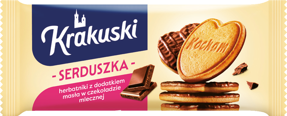 Ciastka serduszka maślane w czekol. Krakuski 171g widok główny