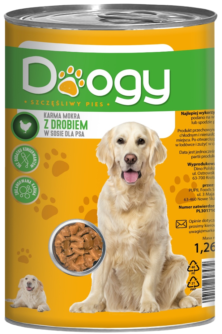 Karma dla psa mokra z drobiem Doogy 1,26kg widok 1