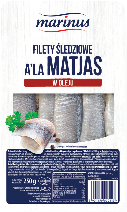Filety śledziowe w oleju a'la matjas Marinus 250g widok główny