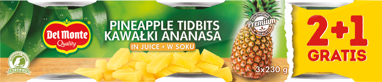 Ananas kawałki Del Monte 2+1gratis x230/140g widok główny