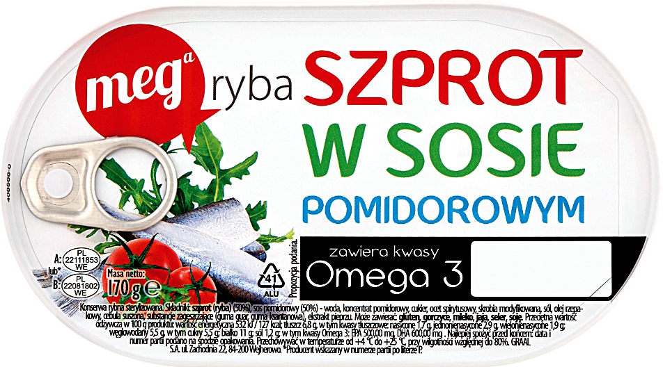 Szprot w sosie pomidorowym Mega Ryba 170g widok główny
