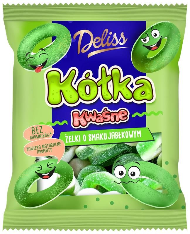 Żelki kwaśne kółka o sm. jabłkowym Deliss 200g widok 1