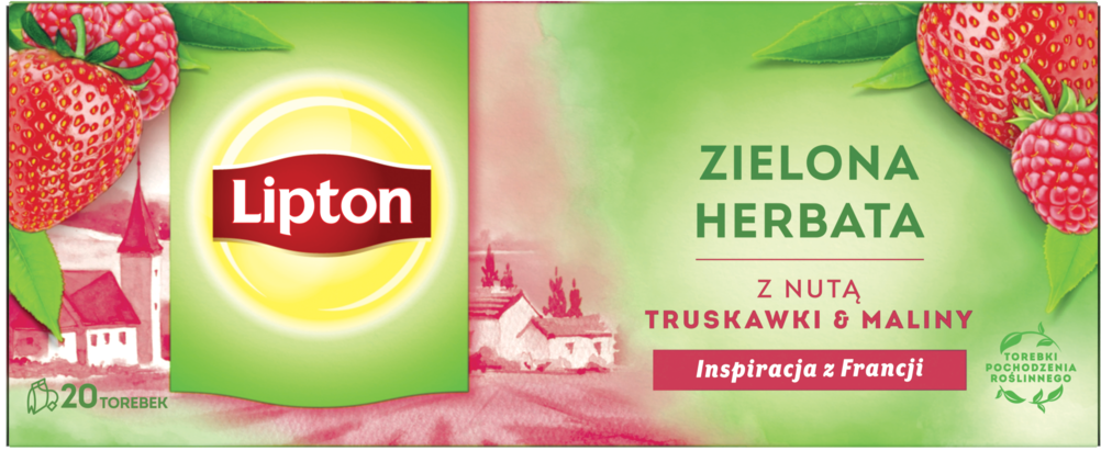 Herbata zielona malina truskawka Lipton 20x1,4g widok główny