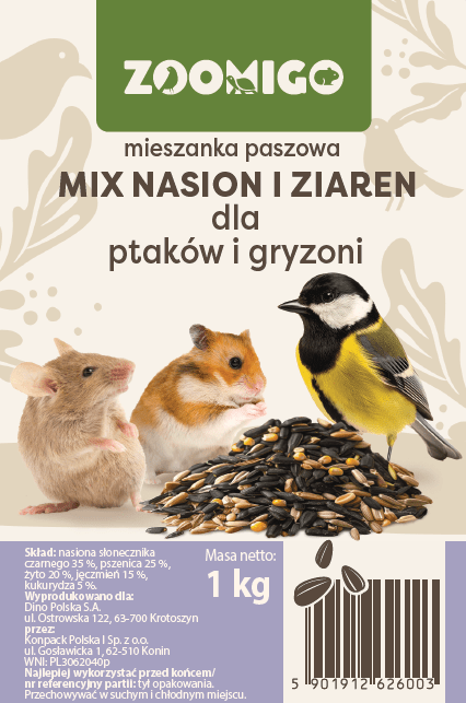 Pokarm dla ptaków i gryzoni mix ziaren Zoomigo 1kg widok 1