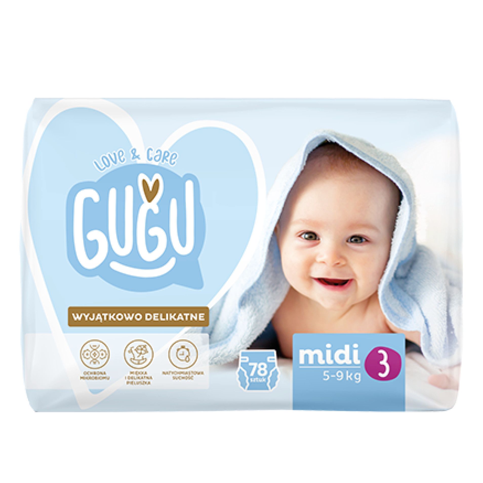 Pieluchy 3 midi 5-9kg L&C Gugu 78szt widok główny