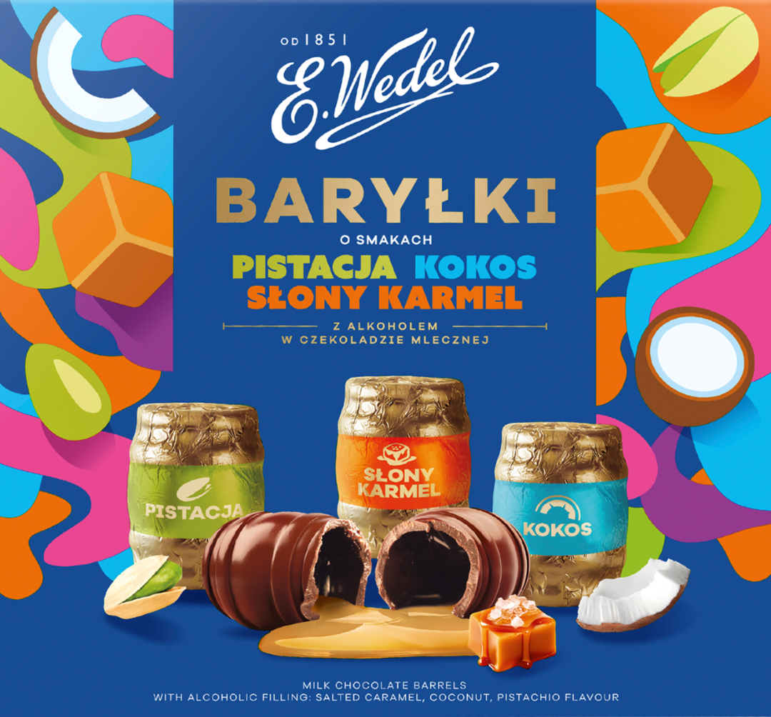 Bombonierka Baryłki pistac kokos karmel Wedel 200g widok 1