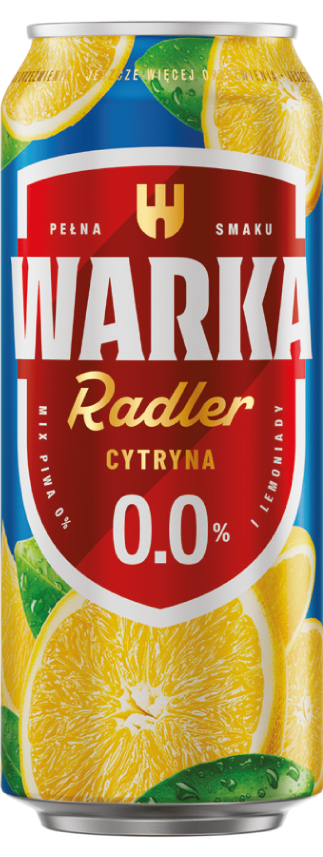 Piwo Warka radler cytryna 0,5l 0% puszka widok główny 