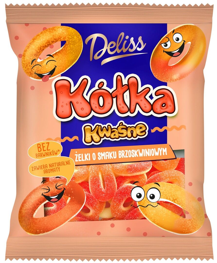 Żelki kwaśne kółka o sm brzoskwiniowym Deliss 200g widok 1